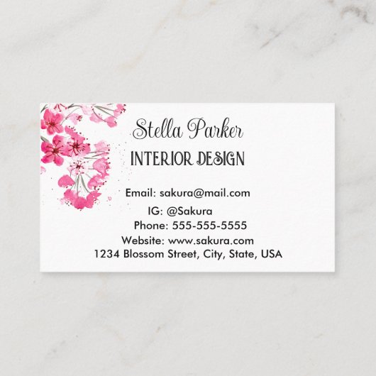 Cherry Blossom Elegant Floral Spring Visitekaartje (Achterkant)