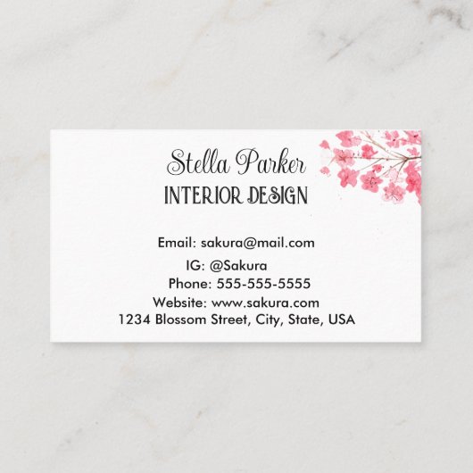 Cherry Blossom Elegant Floral Spring Visitekaartje (Achterkant)