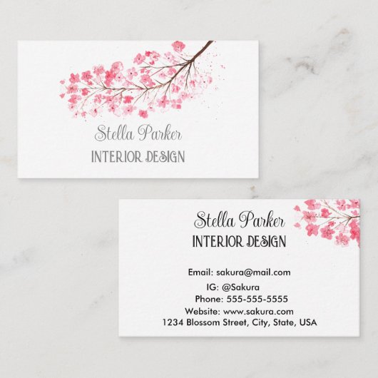 Cherry Blossom Elegant Floral Spring Visitekaartje (Voorkant / Achterkant)