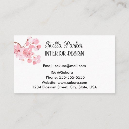 Cherry Blossom Elegant Floral Spring Visitekaartje (Achterkant)