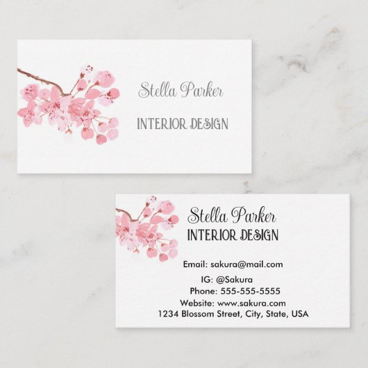 Cherry Blossom Elegant Floral Spring Visitekaartje (Voorkant / Achterkant)