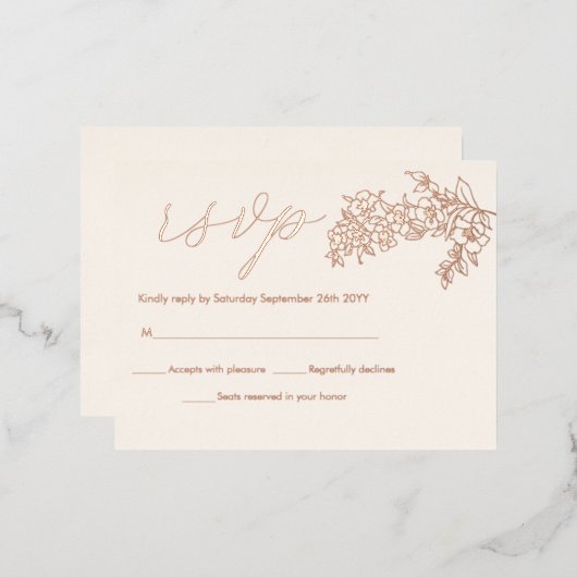 Cherry Blossom Elegant REAL Roos Gold RSVP-kaarten Folie Uitnodiging Briefkaart (Voorkant / Achterkant)