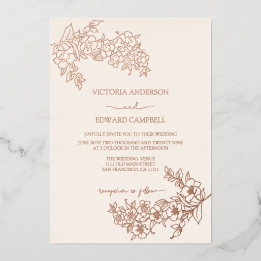 Cherry Blossom Elegant REAL Roos Gold Wedding Folie Uitnodiging (Voorkant)