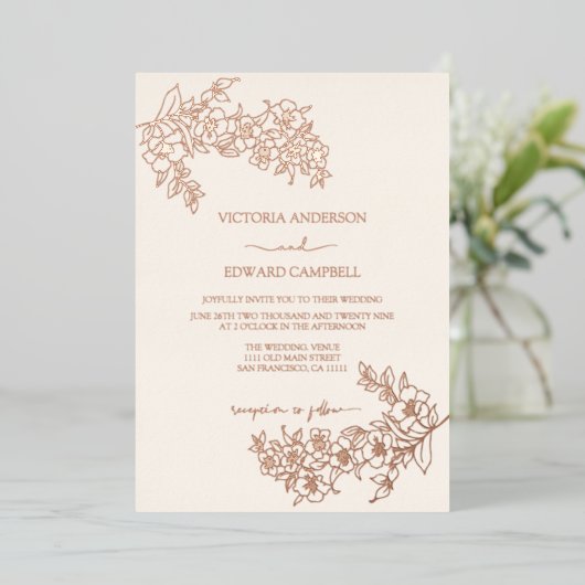Cherry Blossom Elegant REAL Roos Gold Wedding Folie Uitnodiging (Staand Voorkant)