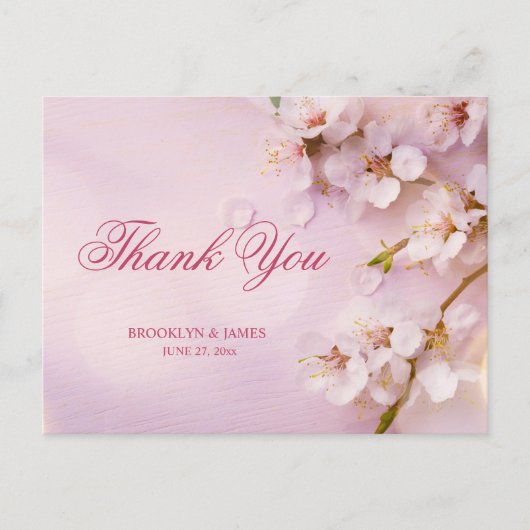 Cherry Blossom Elegant Wedding Bedankt Briefkaarte Briefkaart (Voorkant)