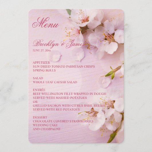 Cherry Blossom Elegant Wedding Menu (Voorkant)