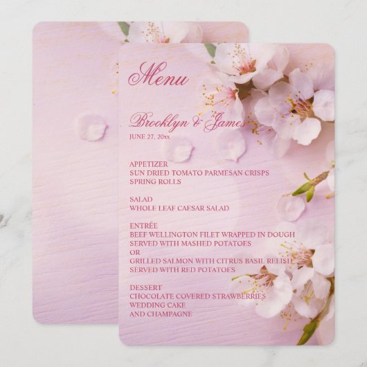 Cherry Blossom Elegant Wedding Menu (Voorkant / Achterkant)