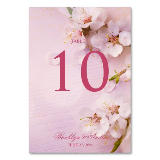 Cherry Blossom Elegant Wedding Table Numbers Kaart (Voorkant)