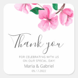 Cherry Blossom. Elegante bloemenbruiloft dank u Vierkante Sticker