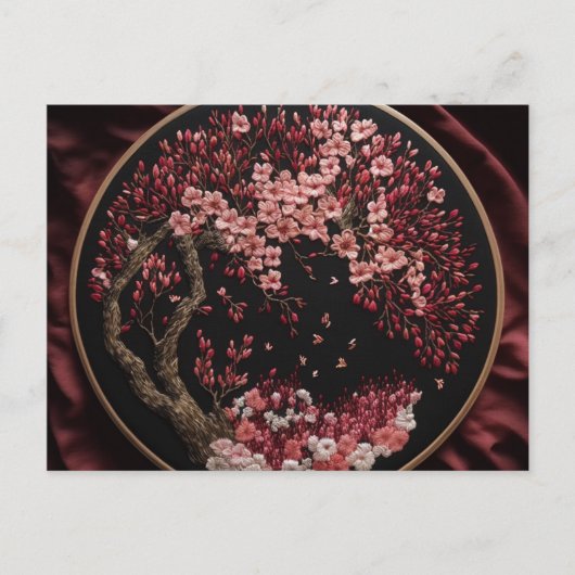 Cherry Blossom Embroized Wedding Wrappi Briefkaart (Voorkant)