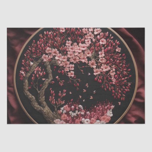 Cherry Blossom Embroized Wedding  Wrappi Tissuepapier (Voorkant)