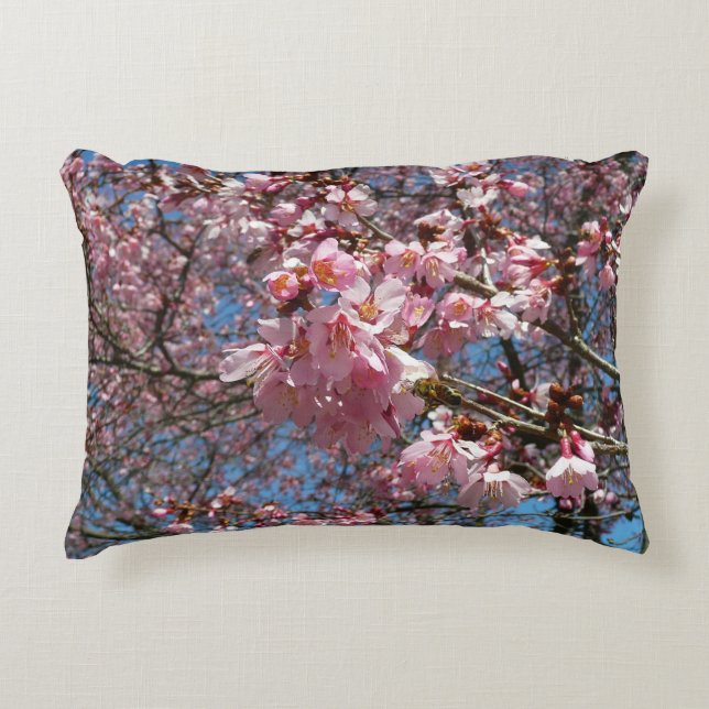 Cherry Blossom en Bee Pink Spring Flowers Accent Kussen (Voorkant)