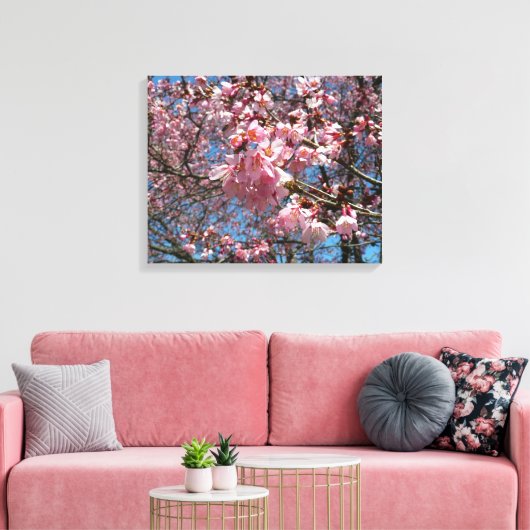 Cherry Blossom en Bee Pink Spring Flowers Canvas Afdruk (Insitu (Woonkamer))