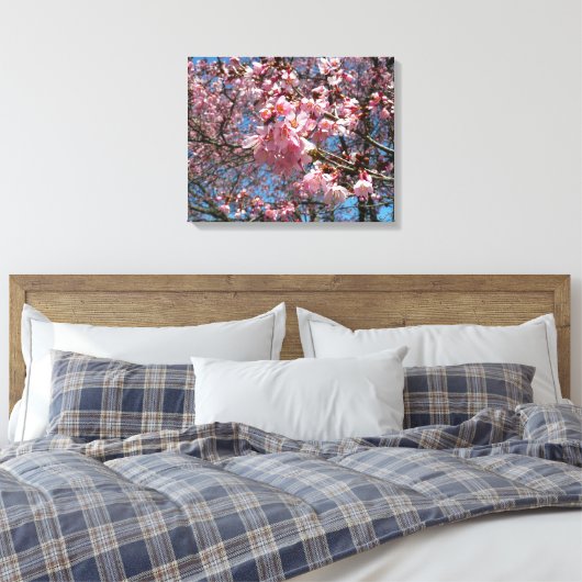 Cherry Blossom en Bee Pink Spring Flowers Canvas Afdruk (Insitu (Slaapkamer))