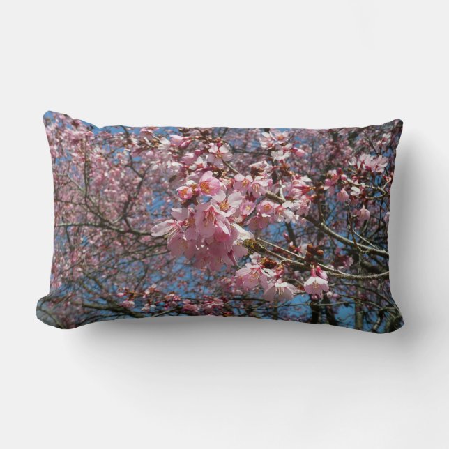 Cherry Blossom en Bee Pink Spring Flowers Kussen (Voorkant)