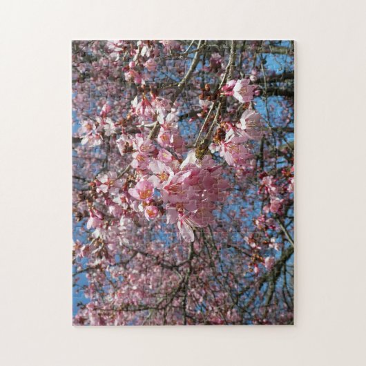 Cherry Blossom en Bee Pink Spring Flowers Legpuzzel (Verticaal)