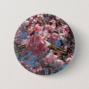 Cherry Blossom en Bee Pink Spring Flowers Ronde Button 5,7 Cm