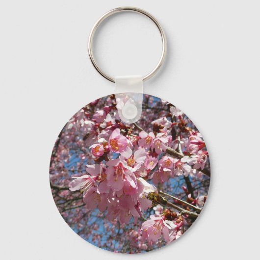 Cherry Blossom en Bee Pink Spring Flowers Sleutelhanger (Achterkant)