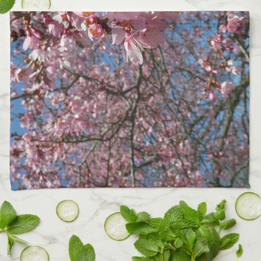 Cherry Blossom en Bee Pink Spring Flowers Theedoek (Gevouwen)
