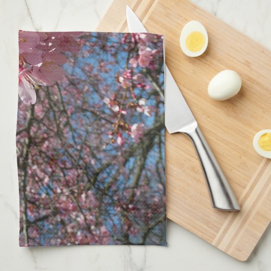 Cherry Blossom en Bee Pink Spring Flowers Theedoek (Quarter Fold)