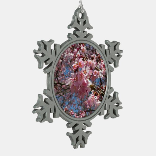 Cherry Blossom en Bee Pink Spring Flowers Tin Sneeuwvlok Ornament (Links)