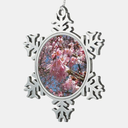 Cherry Blossom en Bee Pink Spring Flowers Tin Sneeuwvlok Ornament (Rechts)