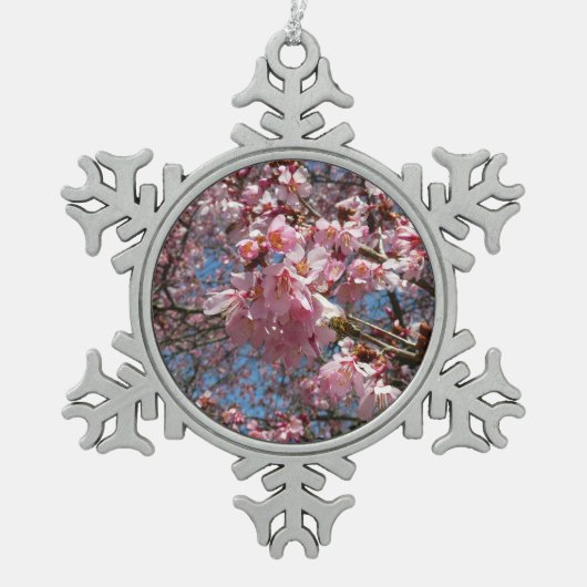 Cherry Blossom en Bee Pink Spring Flowers Tin Sneeuwvlok Ornament (Voorkant)