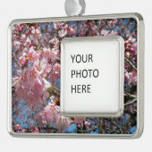 Cherry Blossom en Bee Pink Spring Flowers Verzilverd Omlijst Ornament (Links)