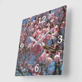 Cherry Blossom en Bee Pink Spring Flowers Vierkante Klok (Hoek)