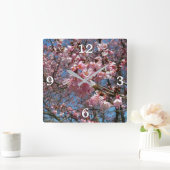 Cherry Blossom en Bee Pink Spring Flowers Vierkante Klok (Huis)