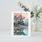 Cherry Blossom en Belfry, Hiroshi Yoshida Briefkaart (Staand voorkant)