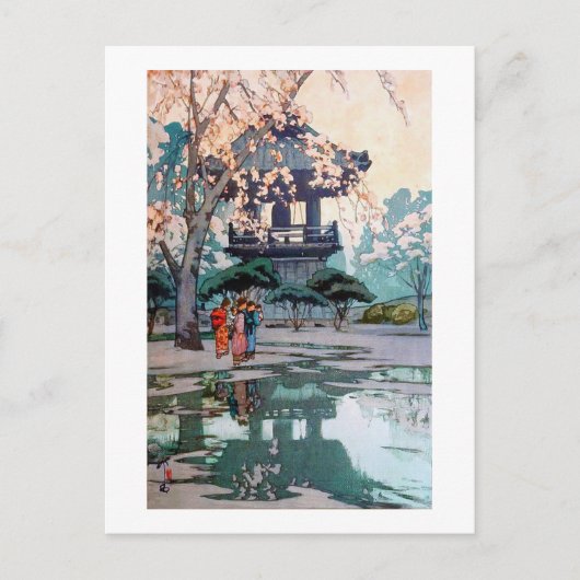 Cherry Blossom en Belfry, Hiroshi Yoshida Briefkaart (Voorkant)