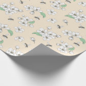 Cherry Blossom en bijen Antiek Witte naadloos Cadeaupapier (Hoek)