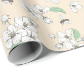 Cherry Blossom en bijen Antiek Witte naadloos Cadeaupapier (Rol Hoek)