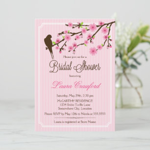 Cherry Blossom en Bird Bridal Shower Invitation Kaart