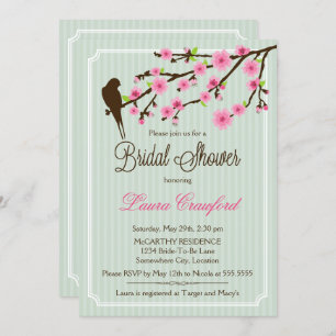 Cherry Blossom en Bird Bridal Shower Invitation Kaart