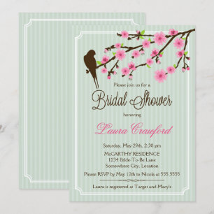 Cherry Blossom en Bird Bridal Shower Invitation Kaart