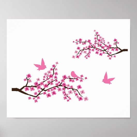 Cherry Blossom en Birds Poster (Voorkant)