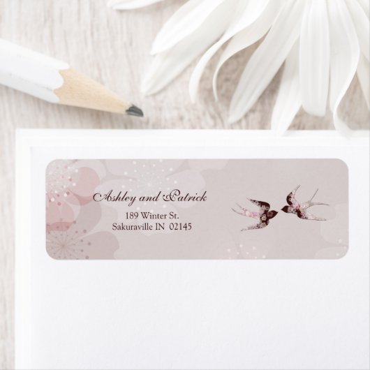 Cherry Blossom en Bloemen Zwaluwen Adreslabel Etiket (Insitu)