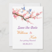 Cherry Blossom en Blue Birds Save the Date (Voorkant)