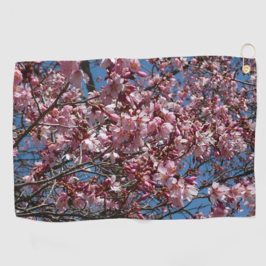 Cherry Blossom en Blue Sky Spring Floral Golfhanddoek (Horizontaal)