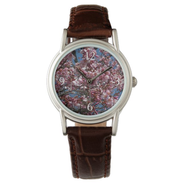 Cherry Blossom en Blue Sky Spring Floral Horloge (Voorkant)
