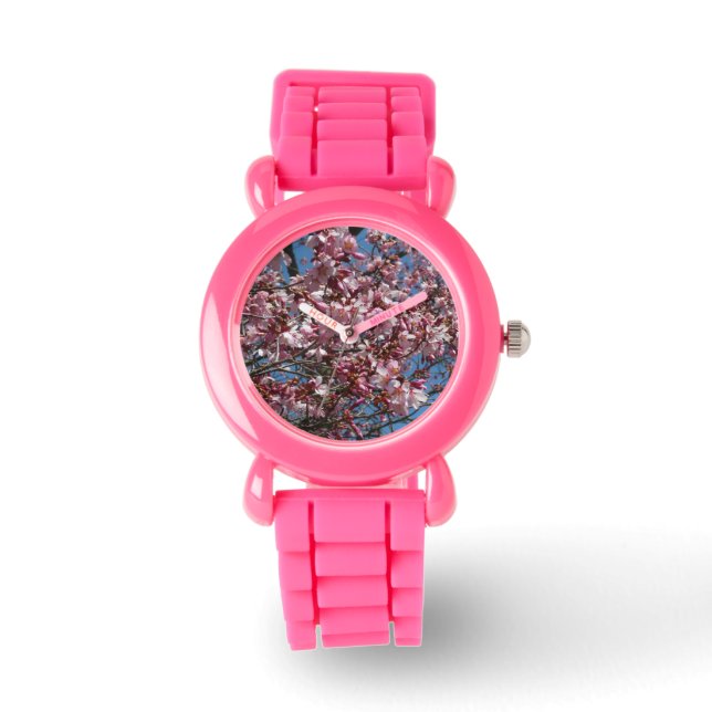 Cherry Blossom en Blue Sky Spring Floral Horloge (Voorkant)