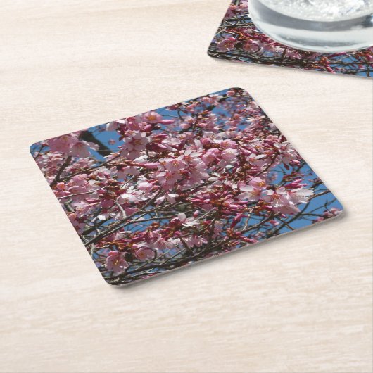 Cherry Blossom en Blue Sky Spring Floral Kartonnen Onderzetters (Schuin)