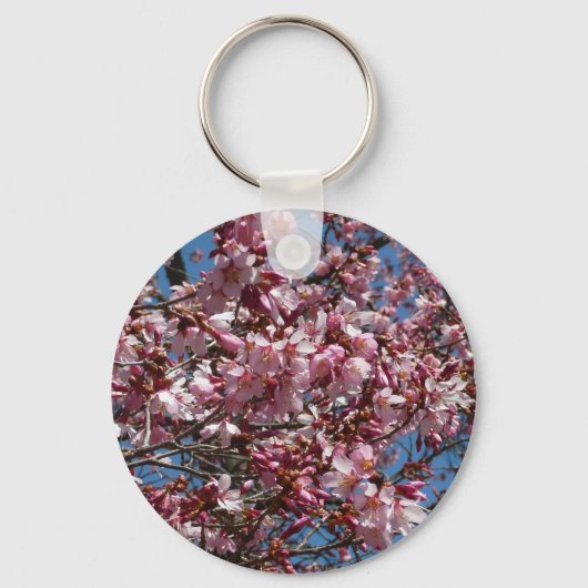 Cherry Blossom en Blue Sky Spring Floral Sleutelhanger (Achterkant)