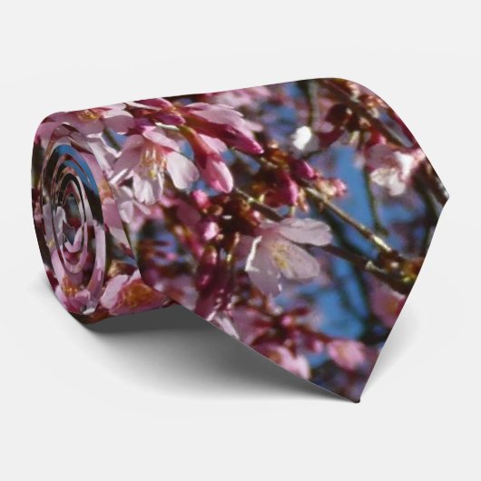 Cherry Blossom en Blue Sky Spring Floral Stropdas (Opgerold)