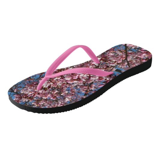 Cherry Blossom en Blue Sky Spring Floral Teenslippers (Schuin)