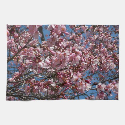 Cherry Blossom en Blue Sky Spring Floral Theedoek (Horizontaal)