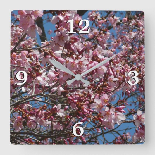 Cherry Blossom en Blue Sky Spring Floral Vierkante Klok (Voorkant)