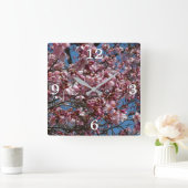 Cherry Blossom en Blue Sky Spring Floral Vierkante Klok (Huis)
